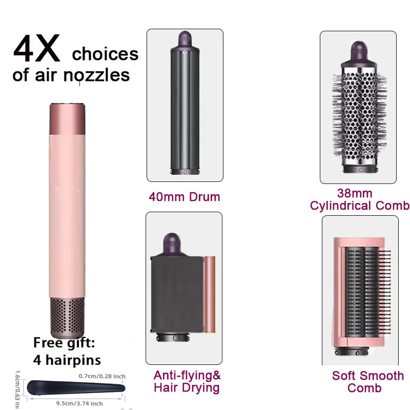 SenCiciMen 6-in-1 pink multi-hair styler set with air dryer, curling barrels, and brushes for professional styling.