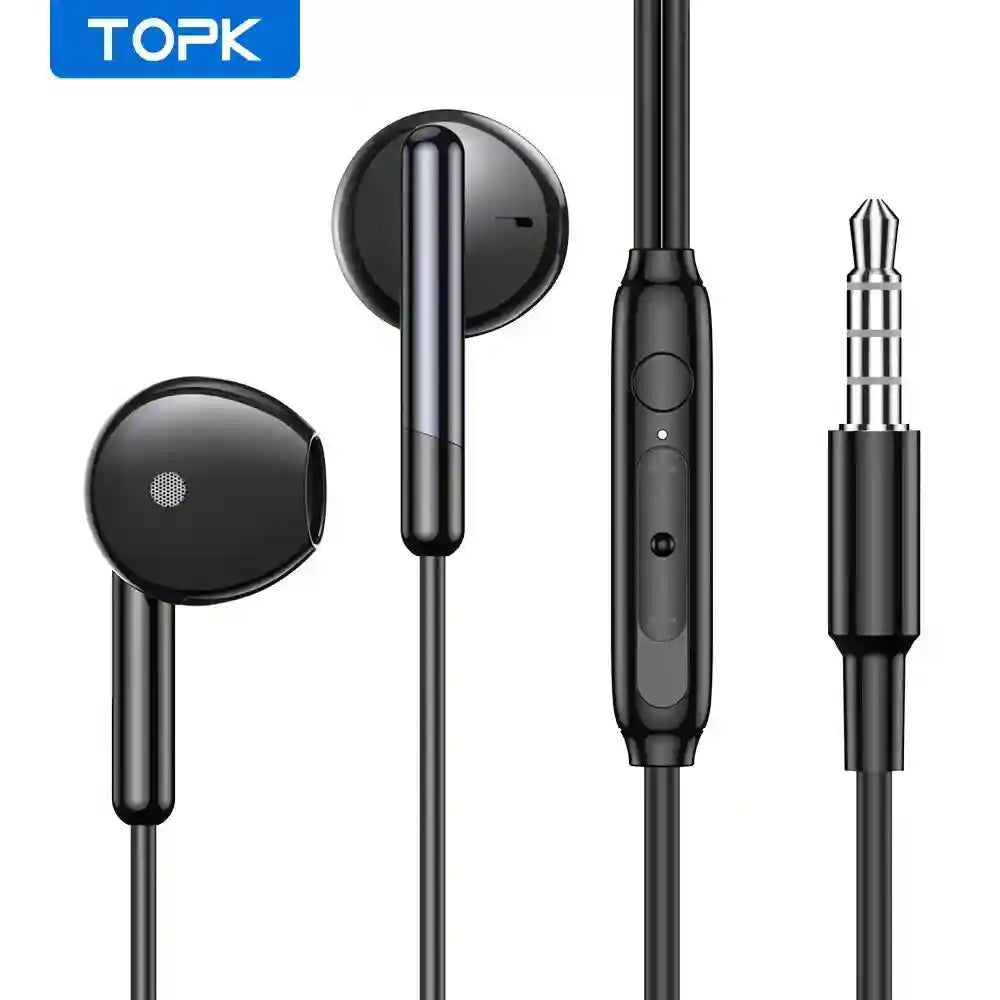 Wired Earphones With Microphone - 3.5mm In-Ear Noise Isolating Headset Black F22 Tidesmit