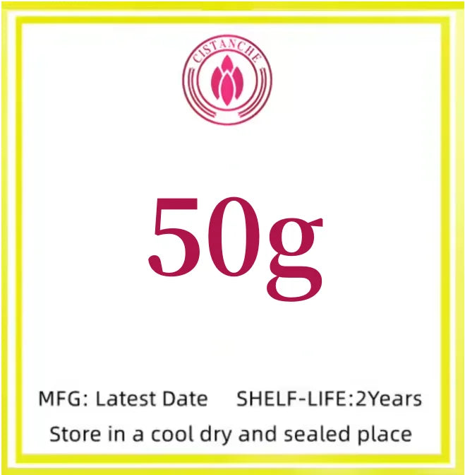 50g Cistanche adaptogen powder supplement in sealed packaging.