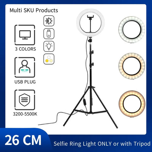 10-Inch LED Ring Light with Adjustable Tripod Stand for Content Creation Tidesmit