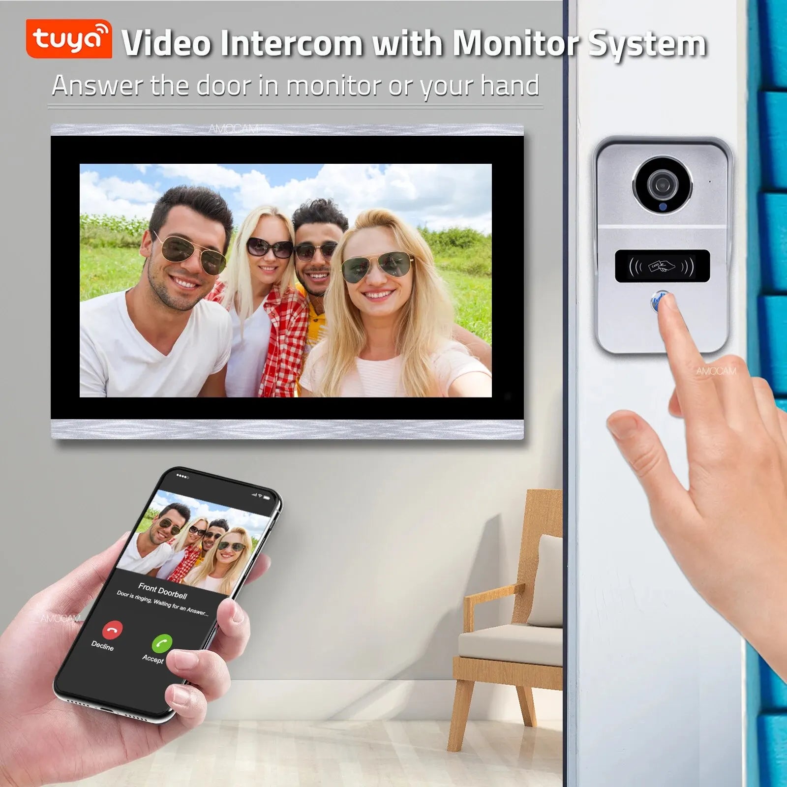 1080P 10.1 Inch Touch Screen Wifi Video Doorbell, Smart Home Video Intercom 32G Card Rceord Kit Works with Tuya ID Unlcok 4-Wire