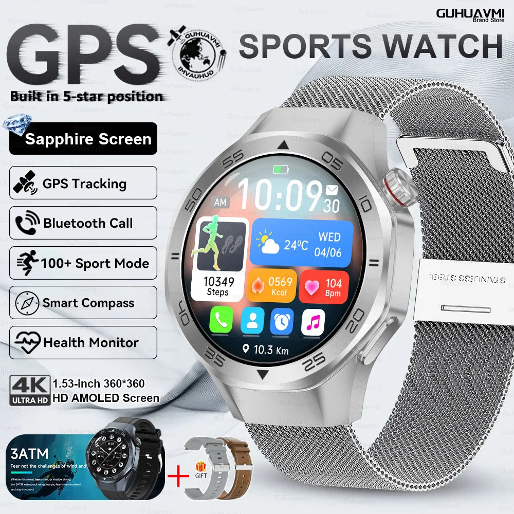 2026New Smart Watch GPS Positioning 3ATM Waterproof GPS Tracker Compass Men Bluetooth Call Heart rate 170+Sports Watch Men Women