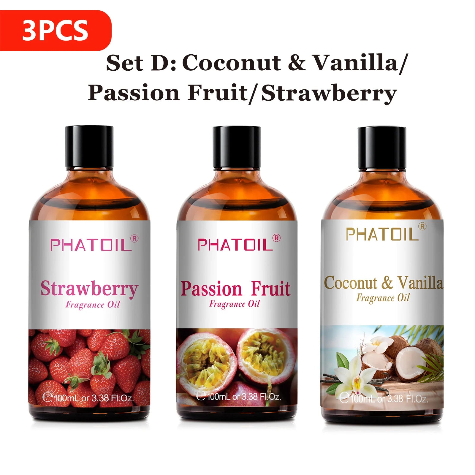PHATOIL 100ml Fragrance Oil Cherry Coconut & Vanilla Mango Watermelon Strawberry Aromatherapy Oils For Diffuser Candle Making