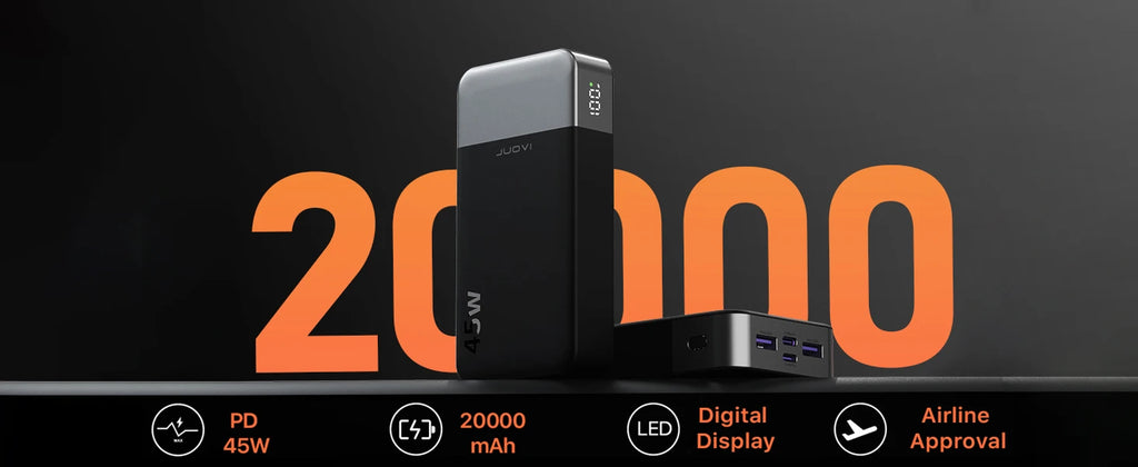 20000mAh Portable Charger - 45W Fast Charging Power Bank with LED Tidesmit