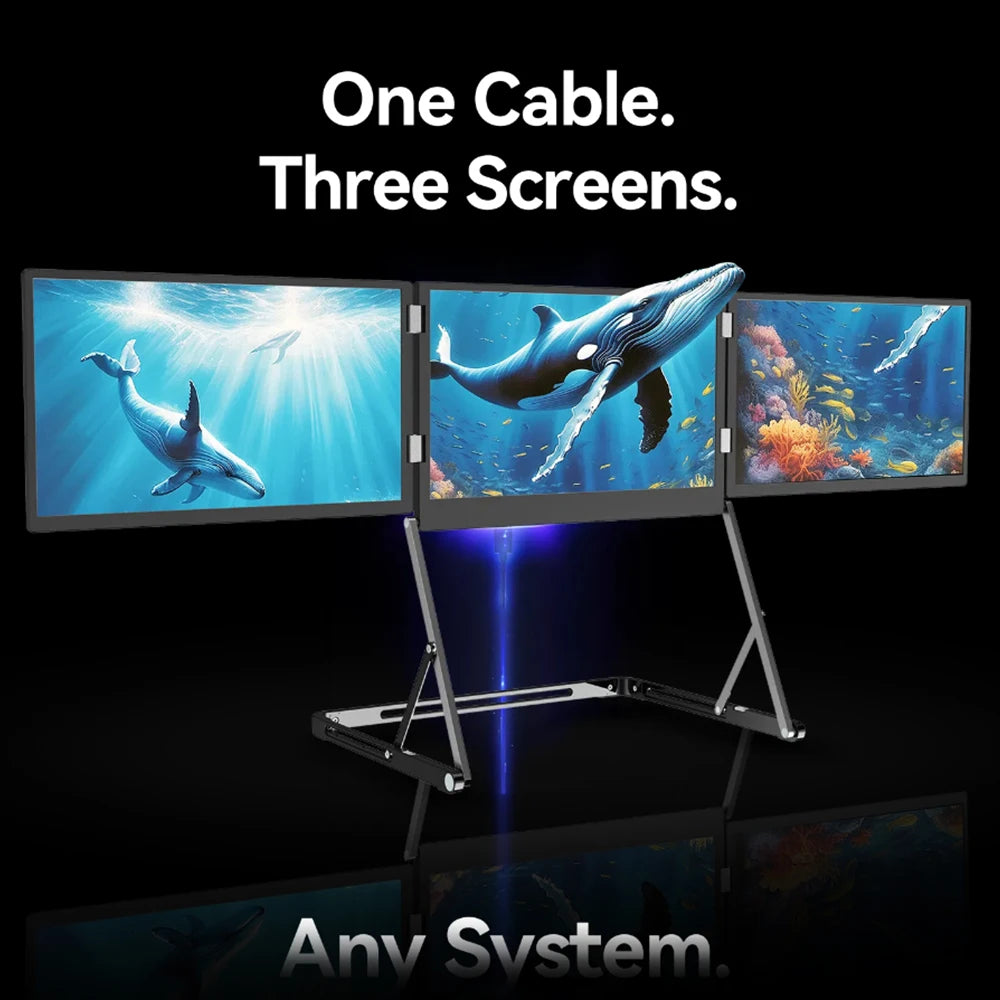 Sibolan 14" Three Screen Portable Monitor 60Hz 100% sRGB Metal Body HDMI USB-C Plug Tripe Laptop Screen Extender For Win mac OS