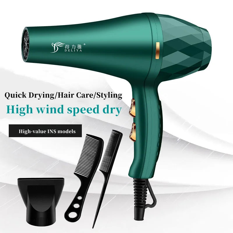 Emerald green 2400W high-speed hair dryer with styling combs and concentrator nozzle for salon-quality ionic hair care.