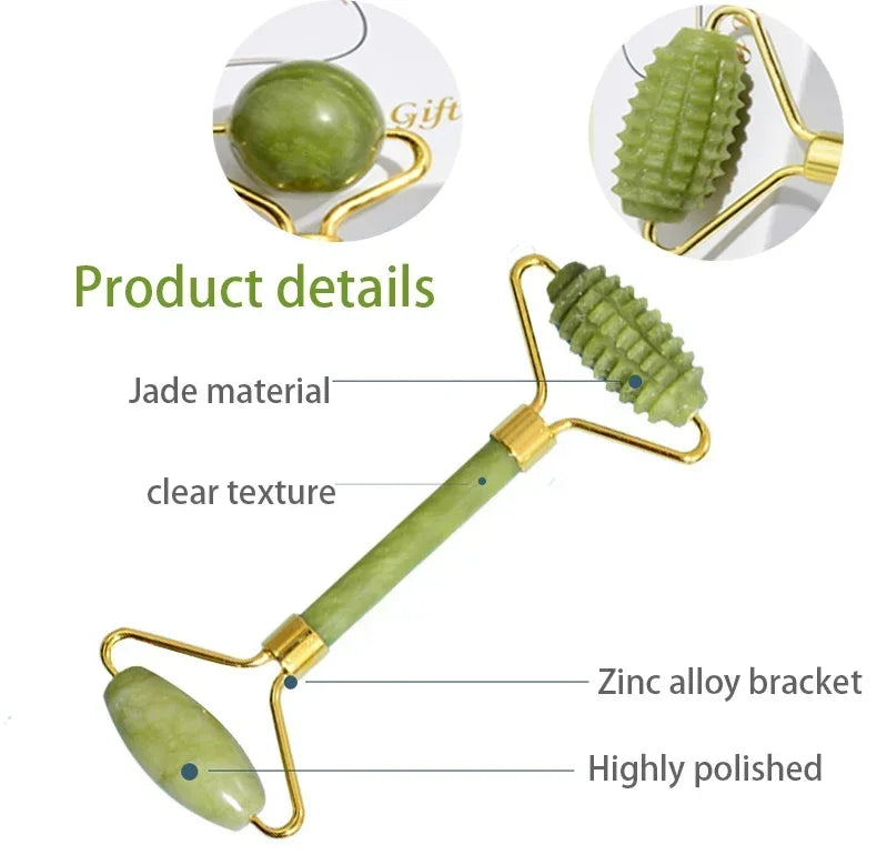Jade Roller and Gua Sha Set for Facial Lifting | Green Stone Massage Tool Body Shaping Massage Equipment Tidesmit