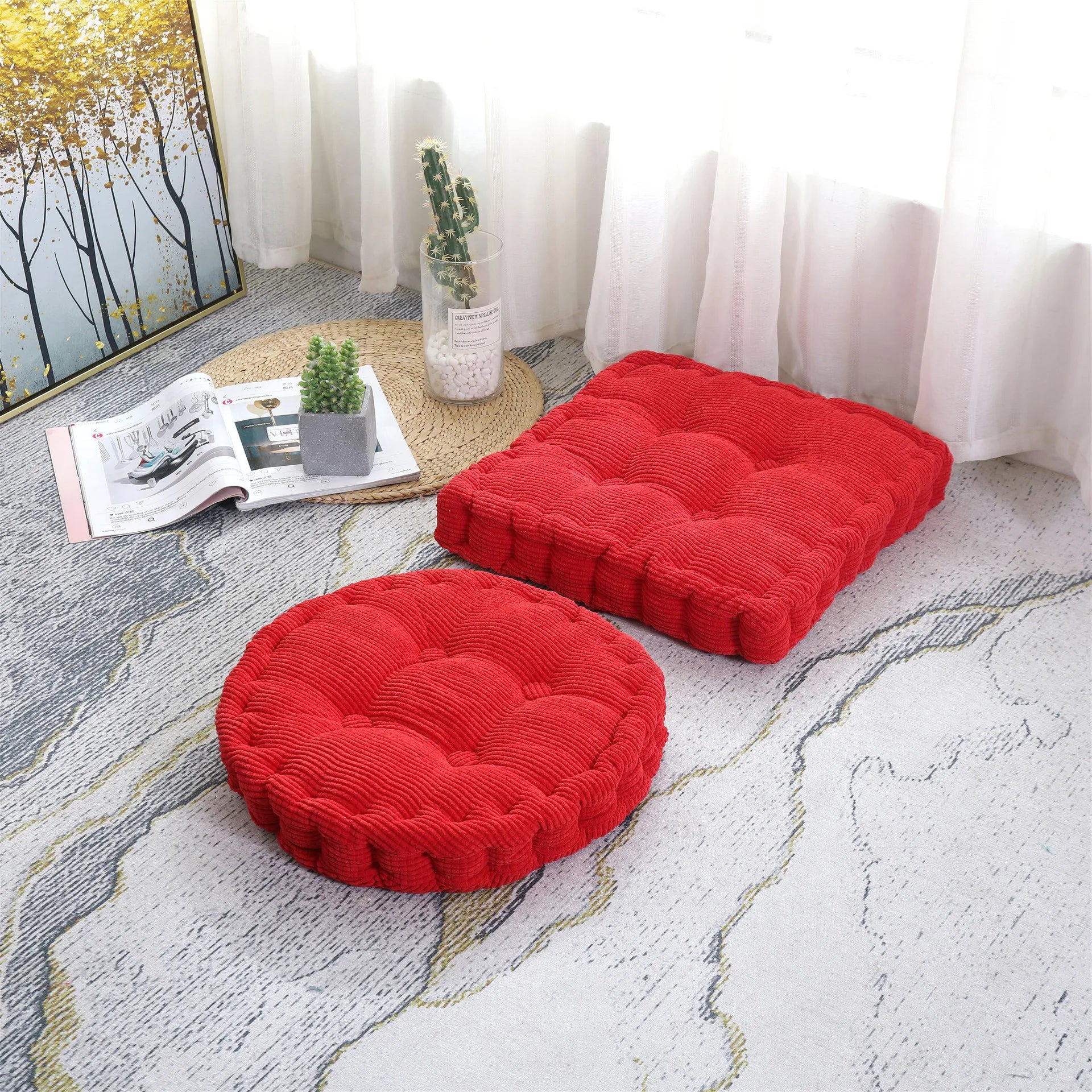 Meditation Floor Square Round Pillow For Seating Tufted Thick Pad Corduroy Cushion For Yoga Balcony Chair Seat Cushions Blue