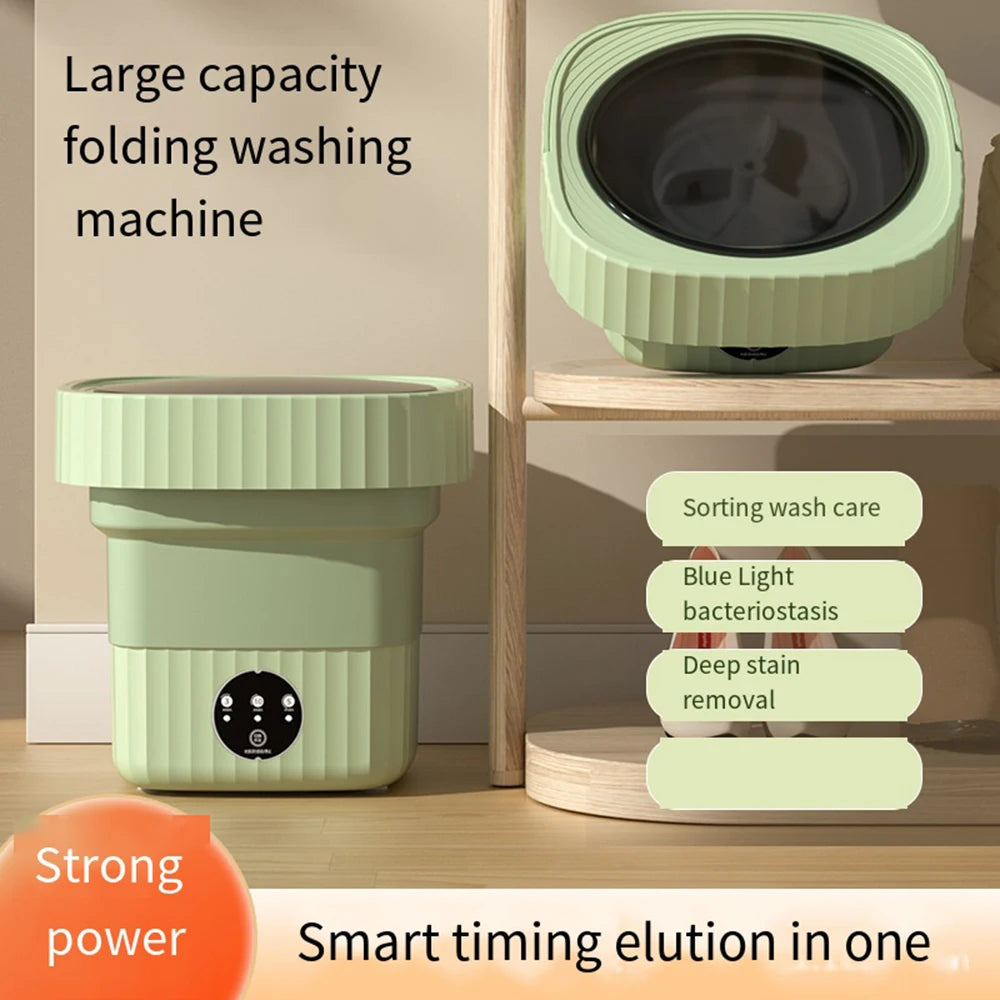 Tidesmit 6L 11L ultrasonic portable folding washing machine showing interior bucket design and spin dryer mechanism