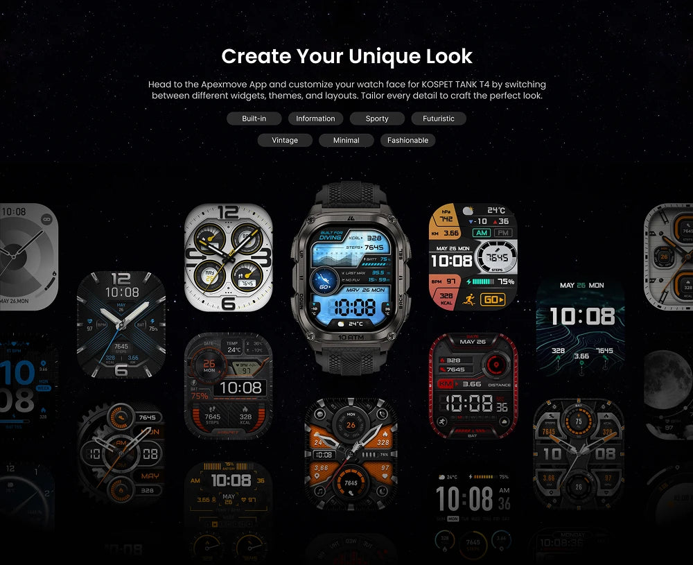 2025 KOSPET Tank M4 Rugged Smart Watch Stainless Steel GPS Offline Maps 10ATM 45M Freediving 24/7 Health Monitor for Android iOS