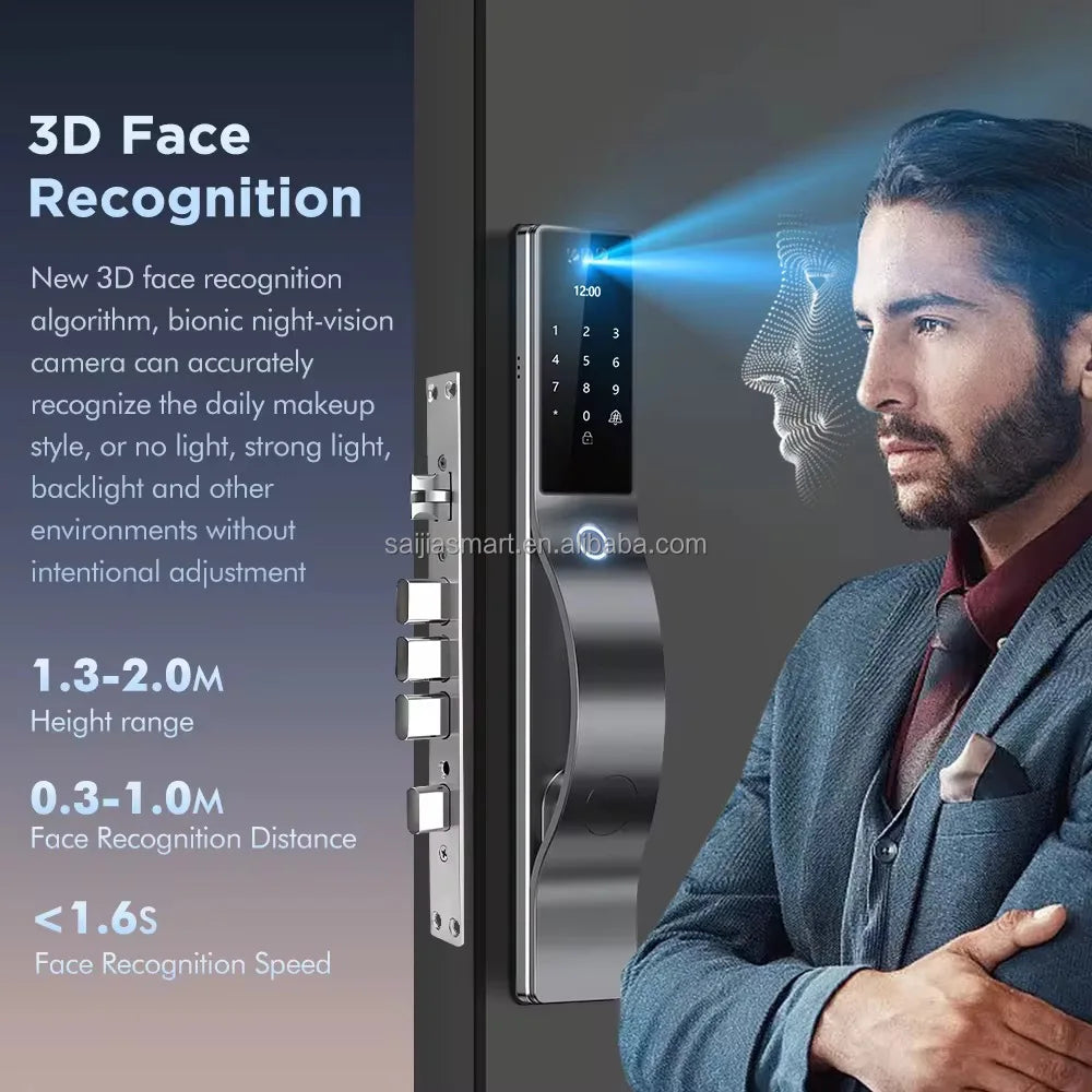 Tuya Smart Locks 3D Face Recognition Smart Door Lock With Camera WIFI Biometric Fingerprint Security Fully Automatic Door Locks