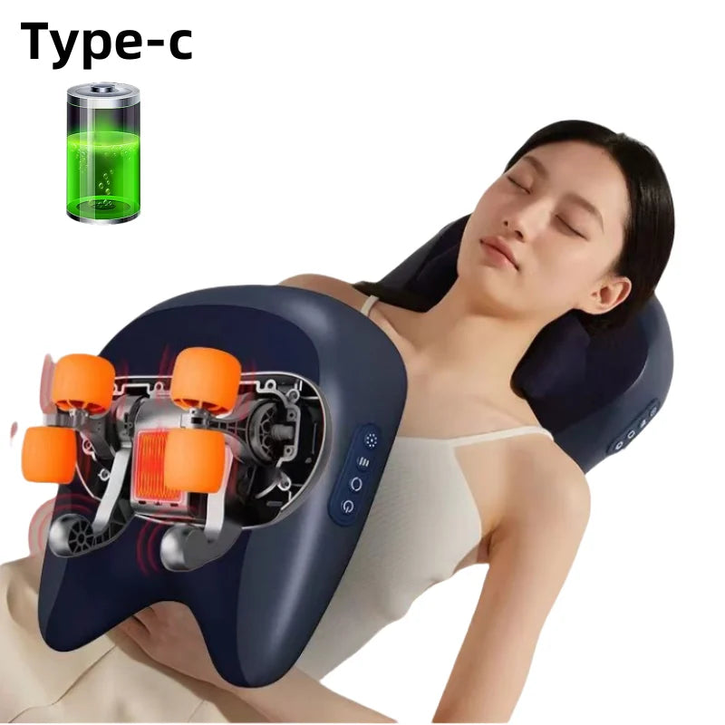 Electric Massager with Heat Therapy for Targeted Deep Tissue Muscle Relief Massage Cushion Blue type-c Tidesmit