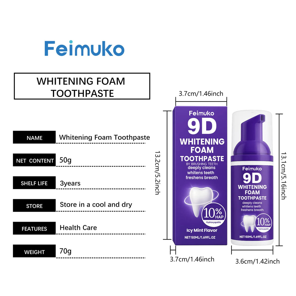 Tidesmit 9D Purple Tooth Mousse Whitening Foam Toothpaste with 10% Hydroxyapatite for Stain Removal