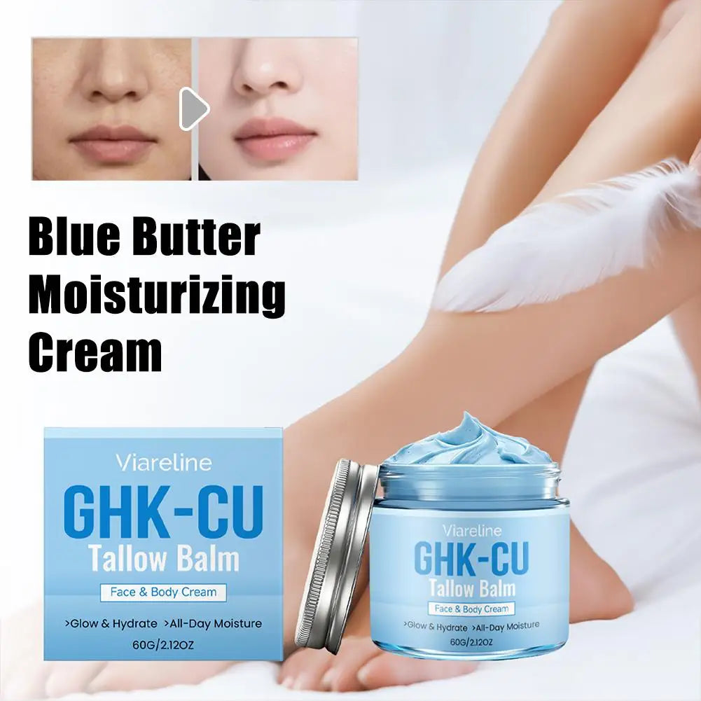 Copper Peptide Infused Tallow Moisturizer Natural Blue Balm Hydrating Brightening Face Body Care For Mature Dry Skin Types