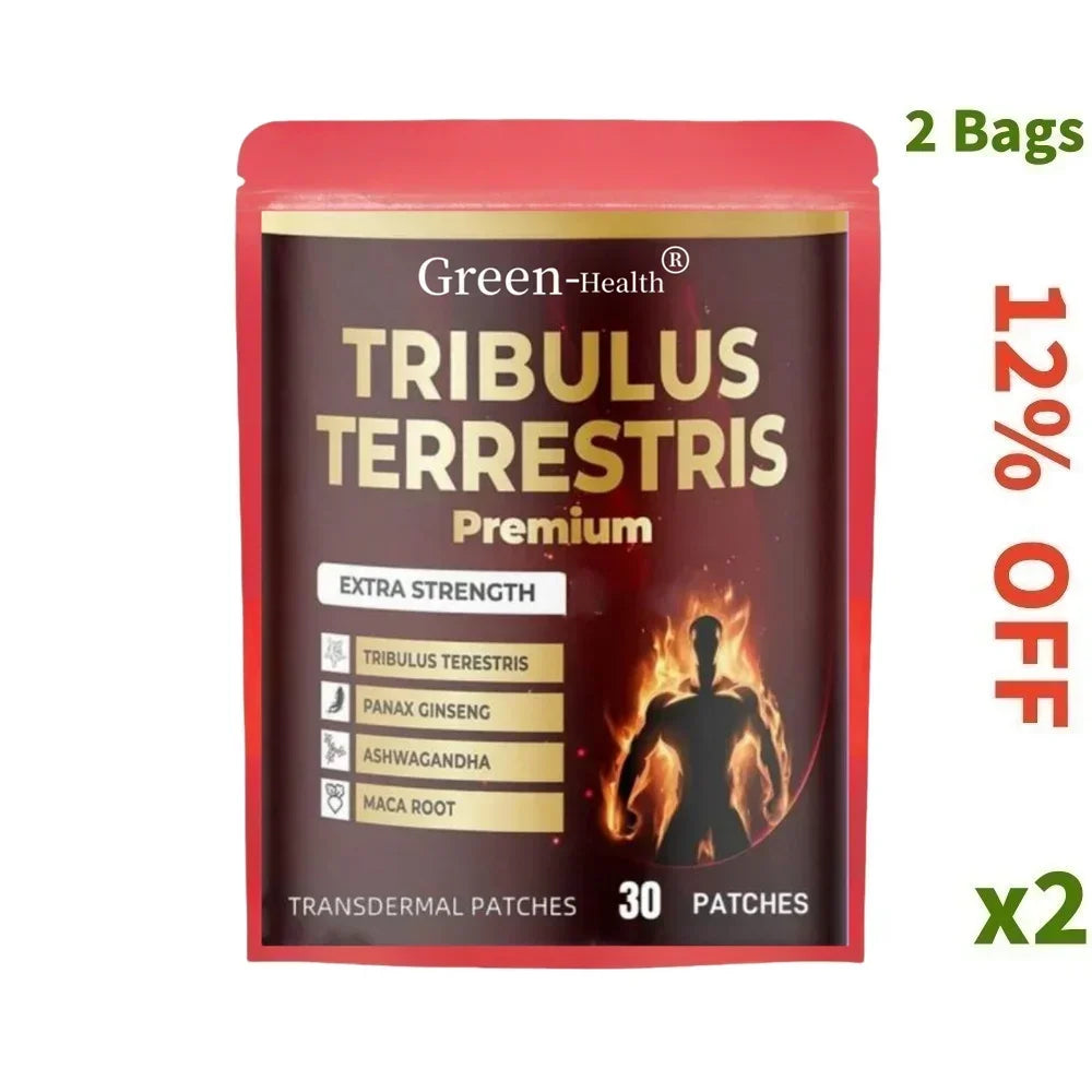 30 Patches Tribulus Terrestris Transdermal Patches With Ashwagandha, Panax Ginseng, Saw Palmetto, Maca For Men & Women