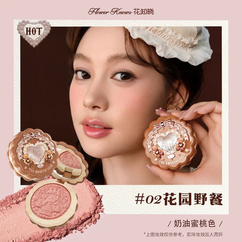 Tidesmit Flower Knows Sweetie Bear silk satin matte blush powder detail view for natural cheek contour makeup