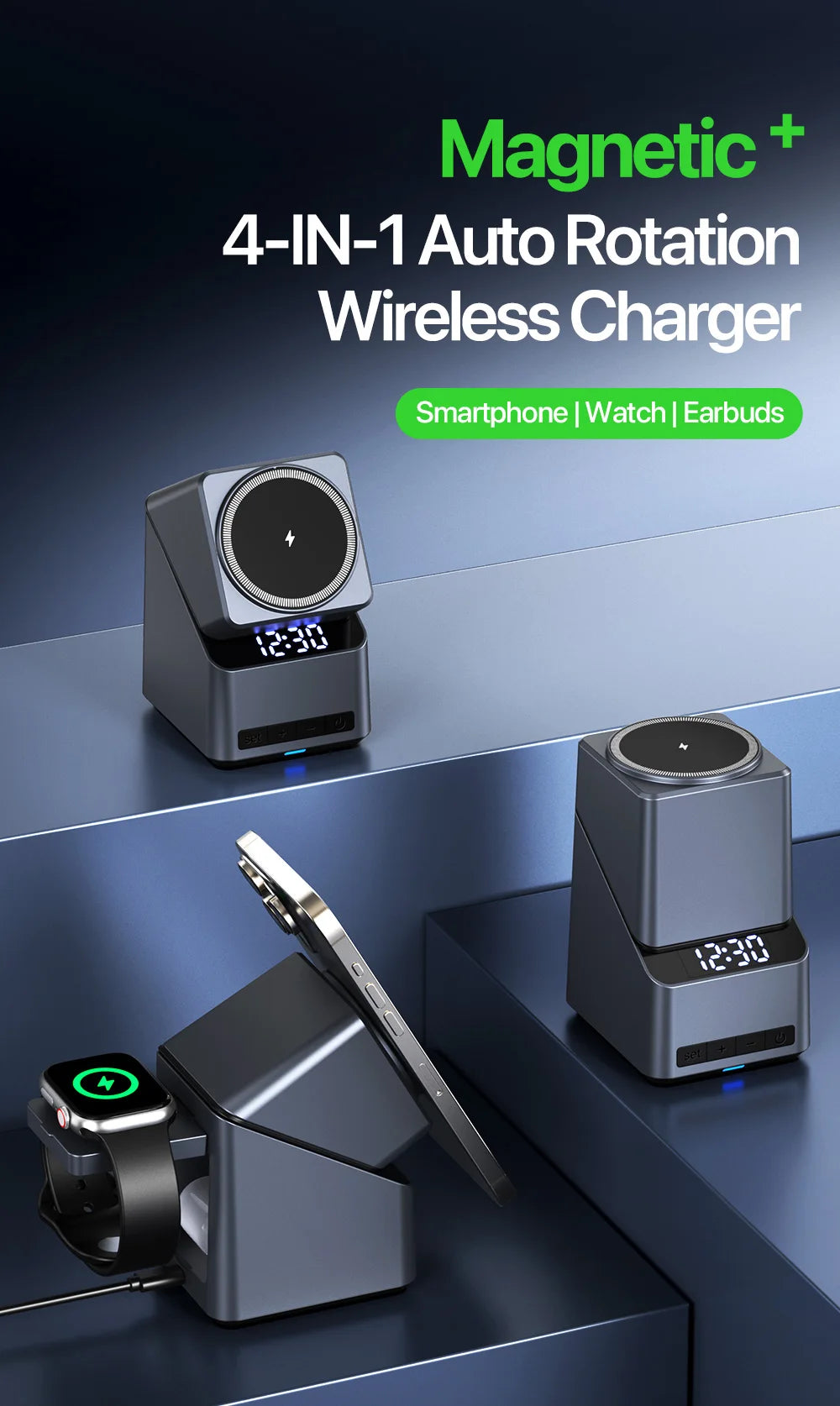 4 in 1 Wireless Charger: Qi Certified Fast Charging Station for Apple Tidesmit