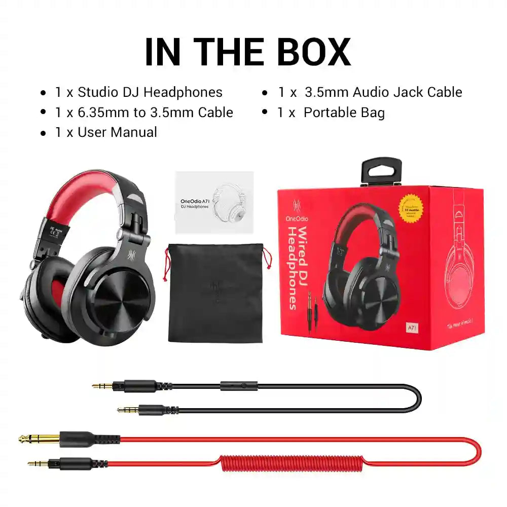 Tidesmit A71 Studio DJ Wired Headphones - Over-Ear Stereo Monitor Red Tidesmit