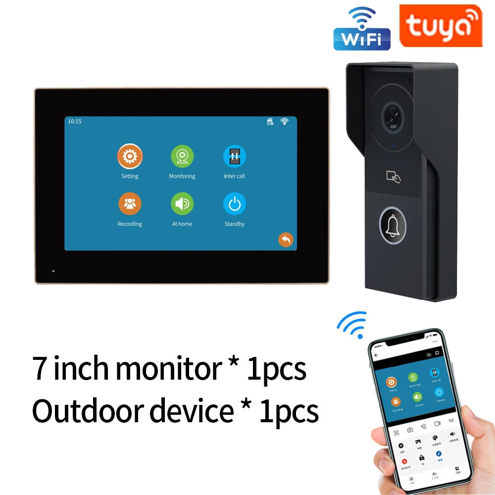 Support Tuya app WiFi visual intercom doorbell system 7/10 inch touch screen indoor monitoring intelligent villa home security