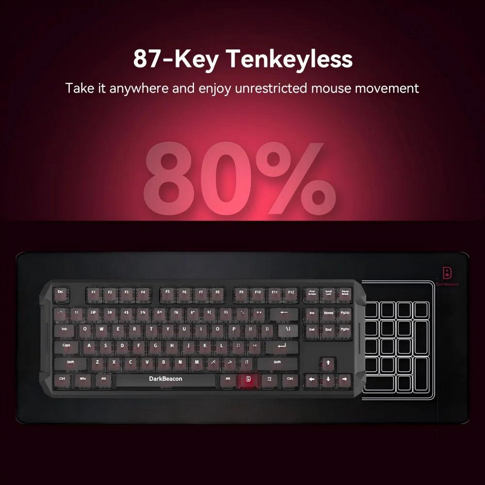 DarkBeacon Flux 87 Hall Effect Gaming Keyboard Wired, 80% Layout PC MAC Esports Keyboards, Red HE Magnetic Switch, 0.01mm Rapid Trigger, Adjustable Actuation, 8000Hz Polling, Hot Swappable, RGB Backlit, RS/SOCD/DKS/MT