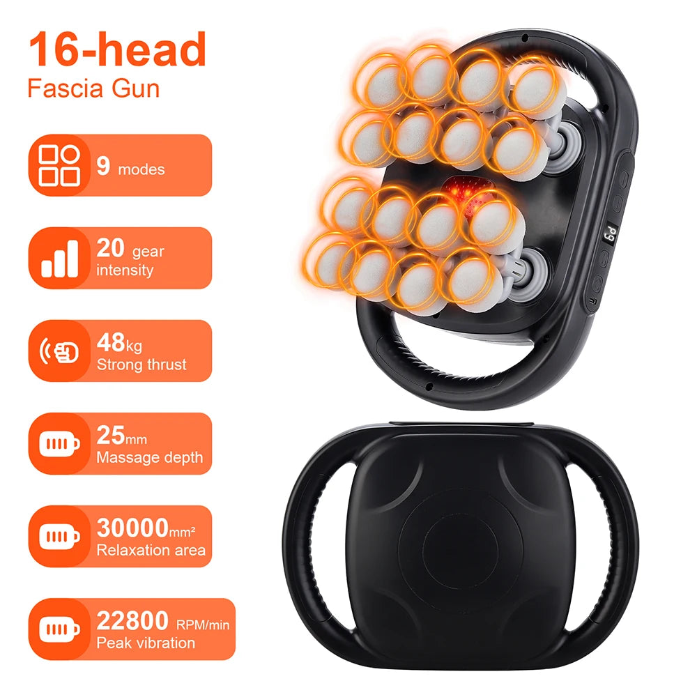 Fascia Massage Gun: 16-Head Electric Deep Tissue Recovery Device Back Massage Instrument black Tidesmit