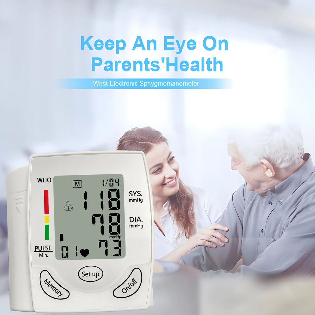 Electronic Blood Pressure Monitor Medical Home Wrist Blood Pressure Monitor Heart Rate Measuring Device Wrist Sphygmomanometer