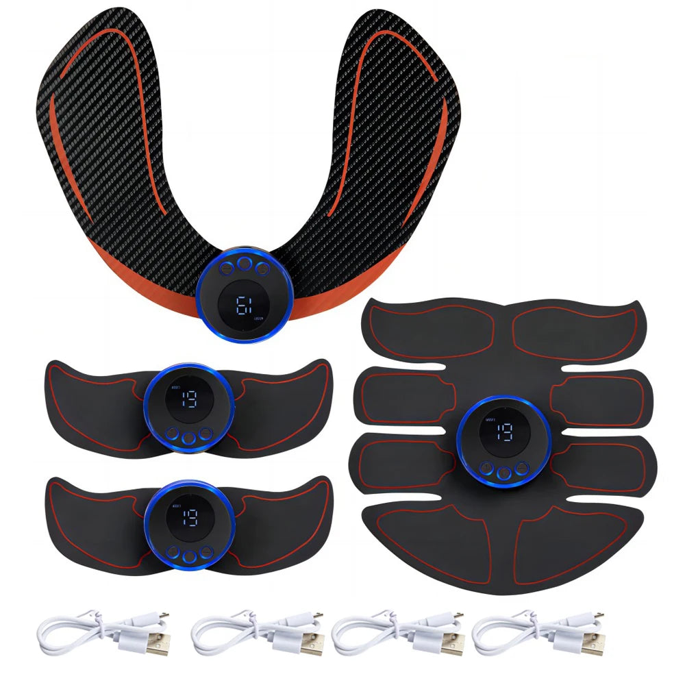 EMS Muscle Stimulator Abdominal Trainer - Rechargeable Body Recovery Fascia Gun E set (4pcs) Tidesmit