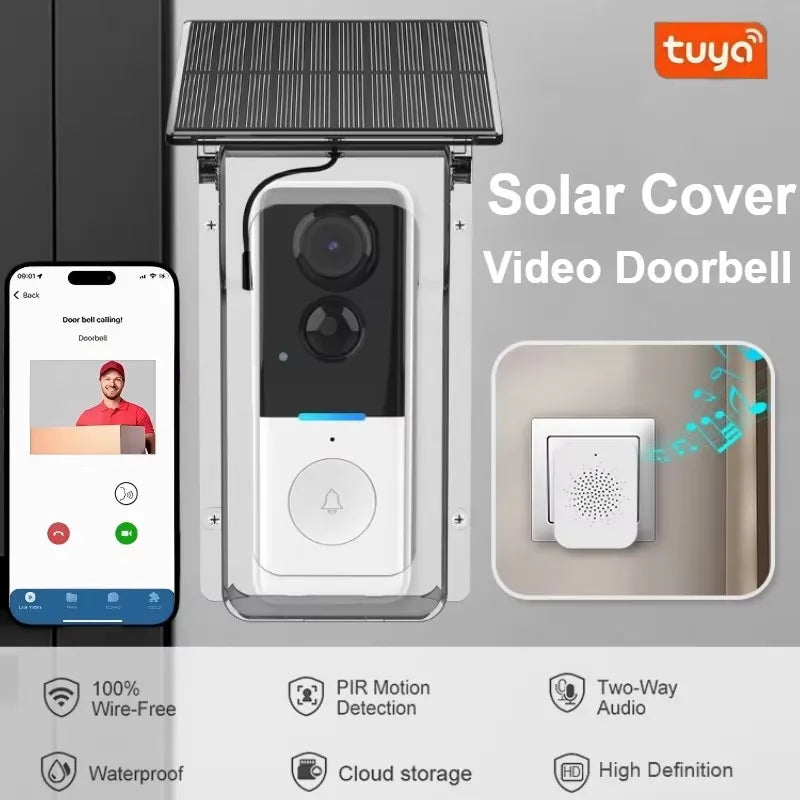 Tuya 1080P Doorbell Camera WIFI with Solar Cover 2-way Audio Intercom Video Motion Detect Waterproof Outdoor Wireless Doorbell