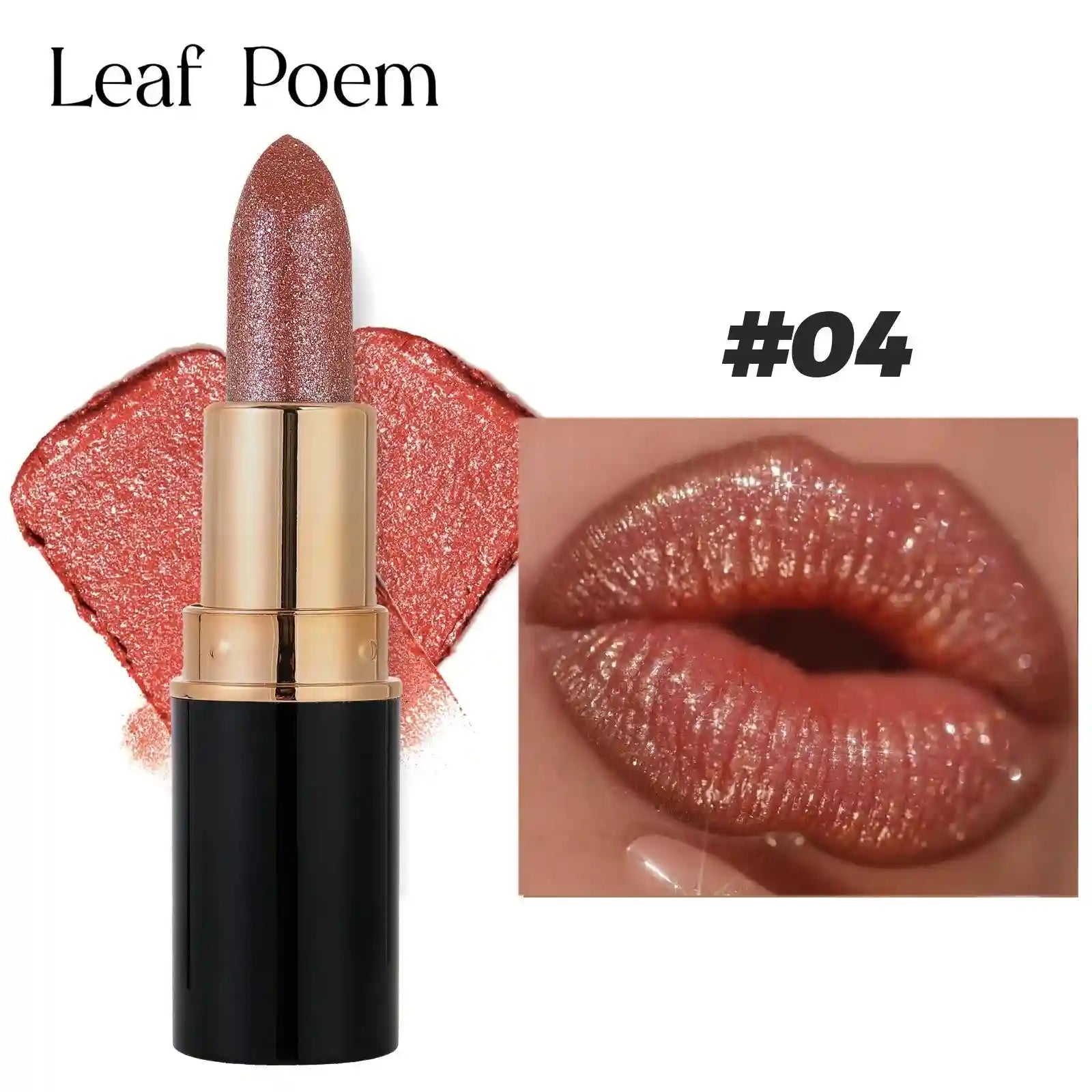 Metallic Glitter Waterproof Lipstick - Long-Lasting Shimmer Formula Lip Care 04 Tidesmit