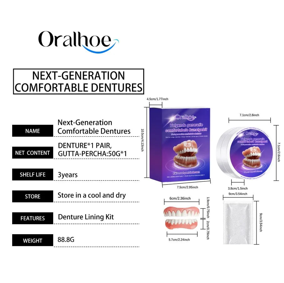 Flexible Silicone False Teeth Kit Comfortable Fit Secure Hold Realistic Appearance Upper Lower Dental Plate Replacement Dentures