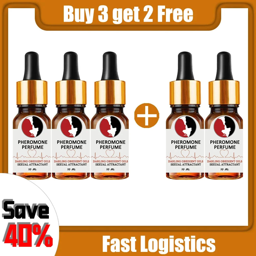 Strong Pheromone Perfume by Darling Obedient Oils: 5-pack of 10ml amber dropper bottles for men and women.