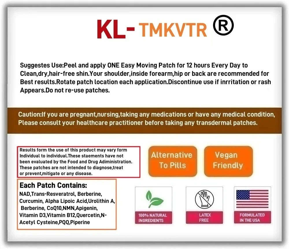 30 Patches NAD Transdermal Patches for Women and Men with Resveratrol, Urolithin A for Longevity, Anti-Aging, Cellular Energy