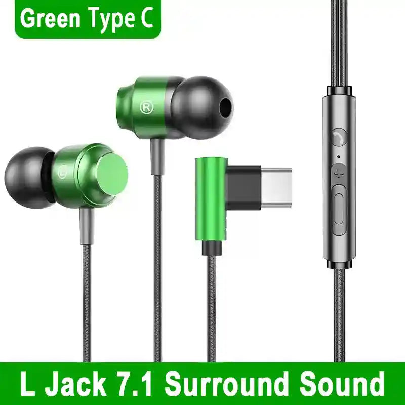 Wired Gaming Earphones USB-C HiFi Bass with Low Latency Mic Green Type C Tidesmit