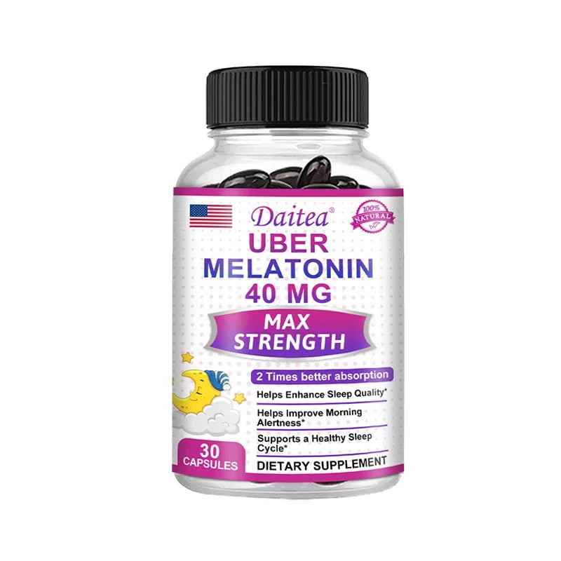 Daitea Melatonin Supplement 40mg Contains Vitamin C Theanine Extract Capsules to Promote Sleep Quality & Alertness Non-GMO