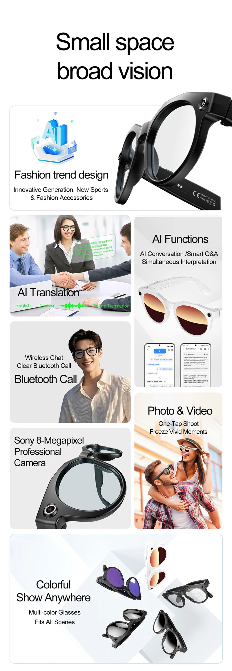 AI Smart Glasses with 8K Camera and Voice Translation - Tidesmit Tidesmit