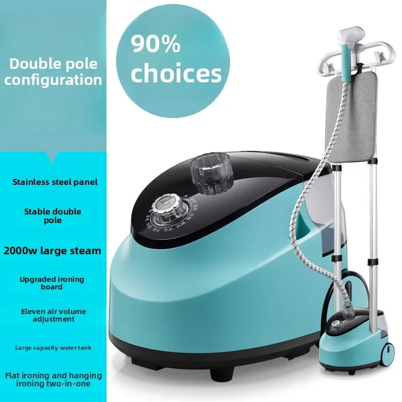 Tidesmit portable vertical steam iron with double rod stand and ironing plate for fast garment care
