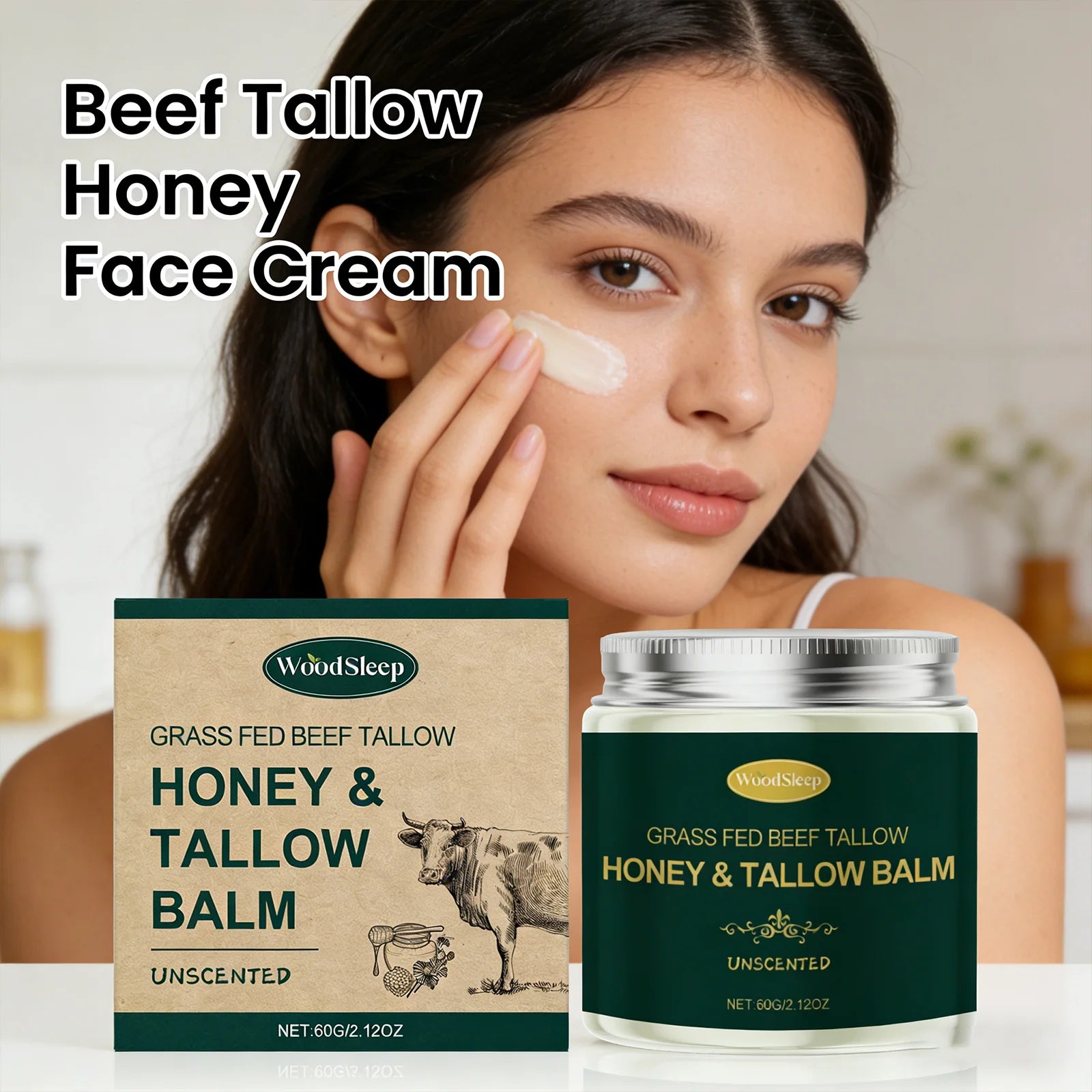 Beef Tallow Honey Face Cream Moisturizing Hydrating Nourishing For Dry Skin Gentle Skin Friendly Daily Facial Care All Skin 60G