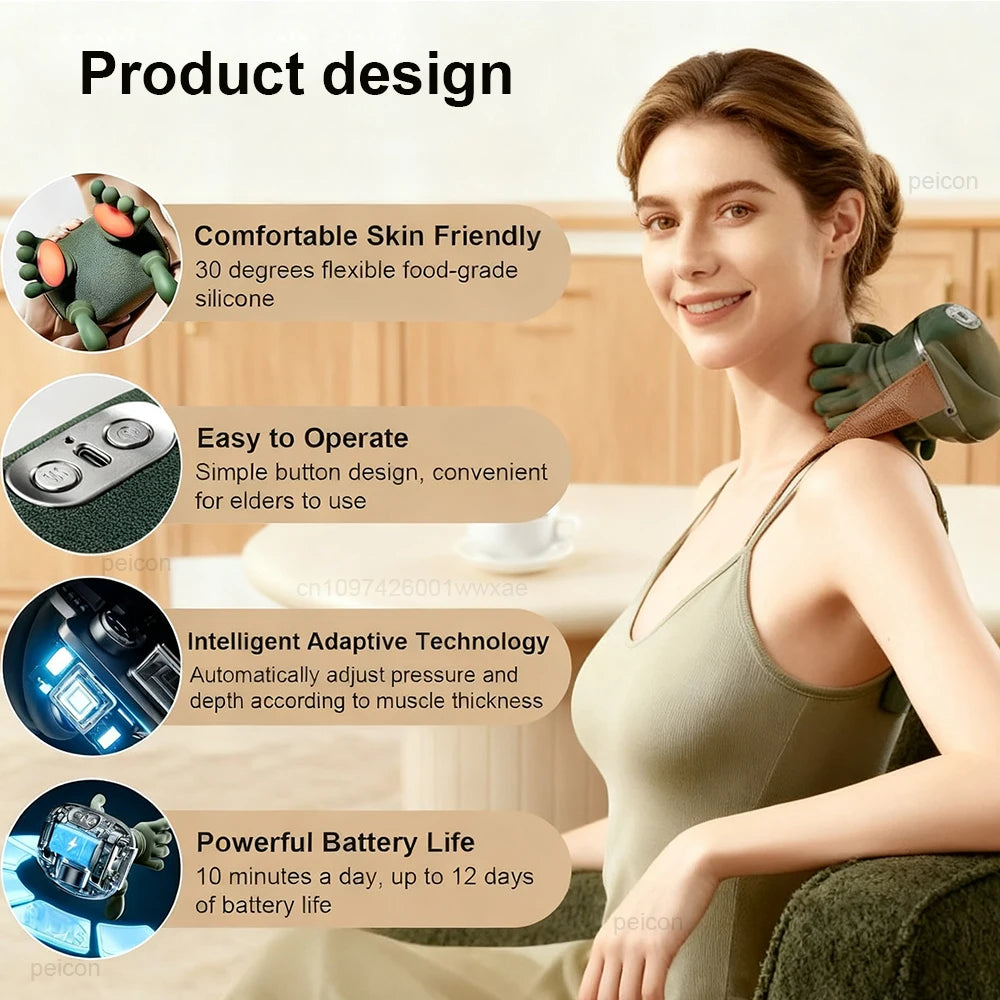 Electric Neck Massager: 4D Deep Tissue Kneading Tool (Green) Relaxation Treatment Tidesmit