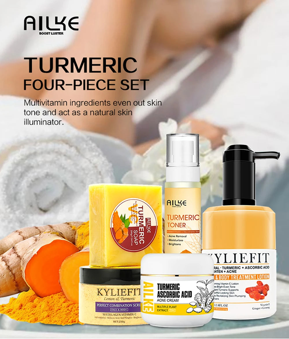 Organic Turmeric Skin Care Kit, Brighten, Clean, Remove Darkness, Spots, Acne, Lighten, Hydration, Exfoliate, Even Skin Tone