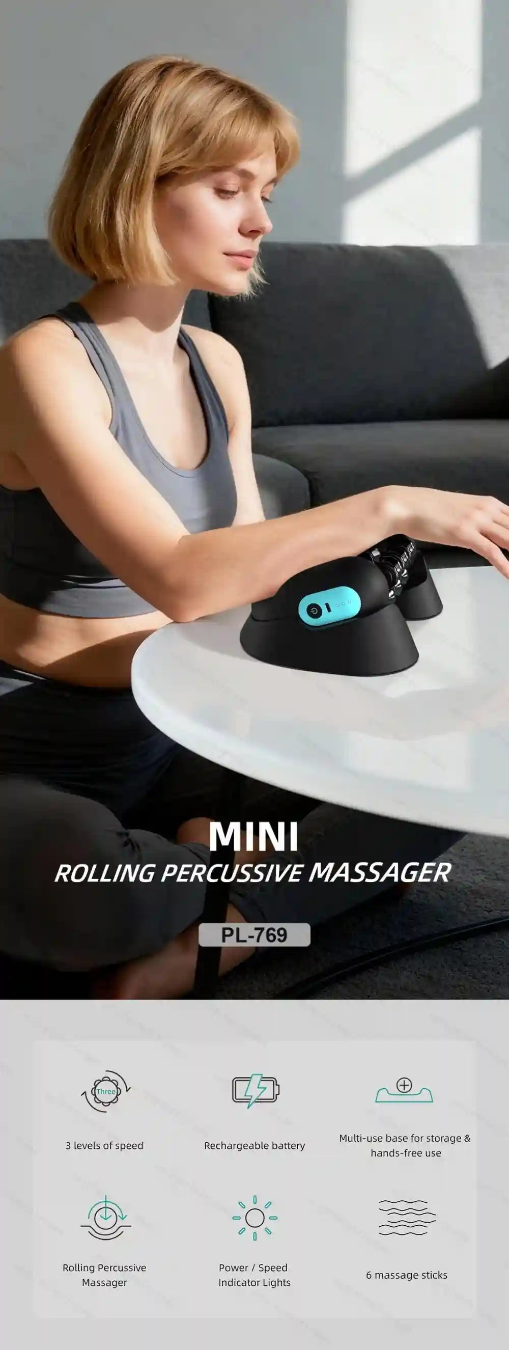 Electric Massage Roller | 3-Speed Deep Tissue Muscle Recovery Device Massage Roller Tidesmit