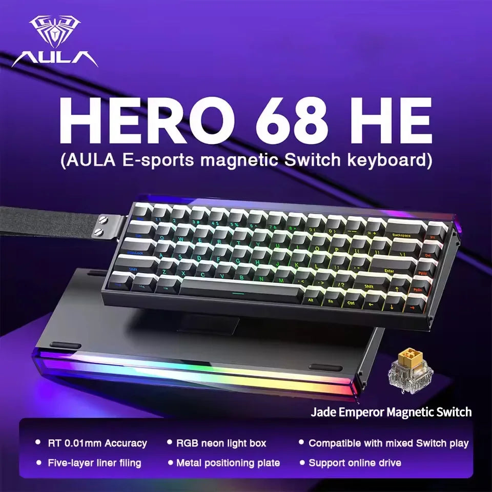 AULA HERO 68 HE E-sports Gaming Magnetic Switch Keyboard 60% Wired RGB Hot Swap 8K Return Rate Custom Mechanical Keyboard