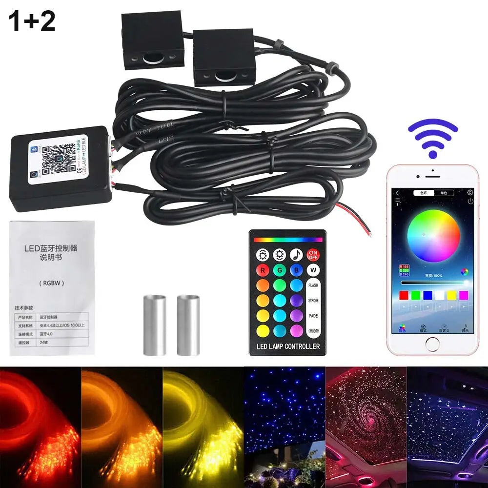 Fiber Optic Star Ceiling Kit - RGBW LED Car Roof Light System package E Tidesmit