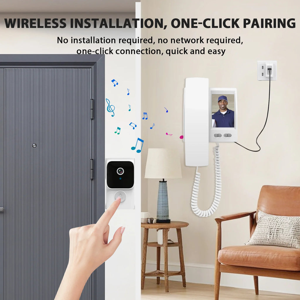 Wireless Video Doorbell Intercom 3.5" IPS Screen 2.4G Private Protocol IR Night Vision for Home Security IP44 Weatherproof