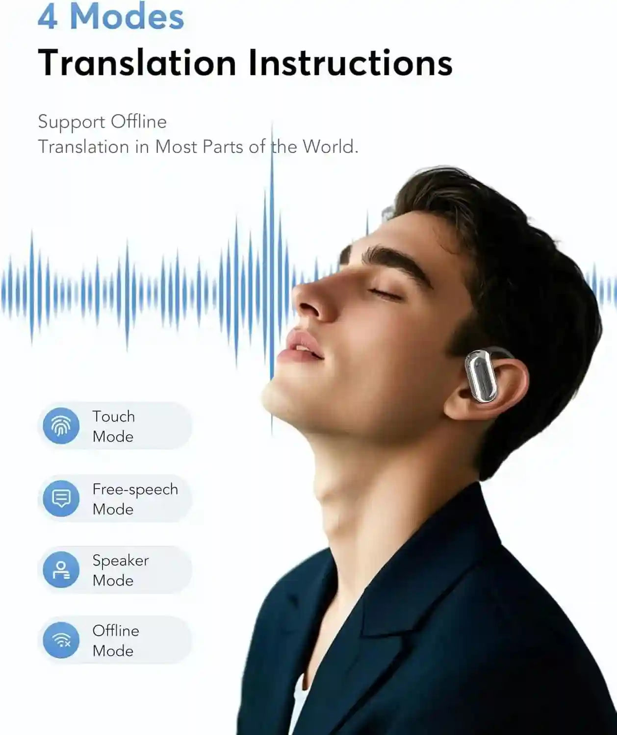 Tidesmit Real Time Translator Earbuds - 144 Languages, Black Tidesmit