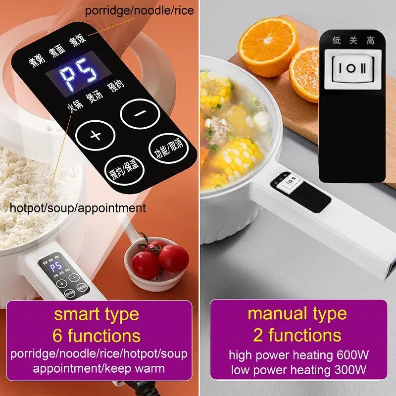 Electric cooking pot control panel close-up with LED display and function icons