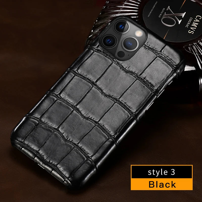 Crocodile Leather iPhone 17 Pro Case – Slim Shock-Absorbing Cover black 3 Tidesmit