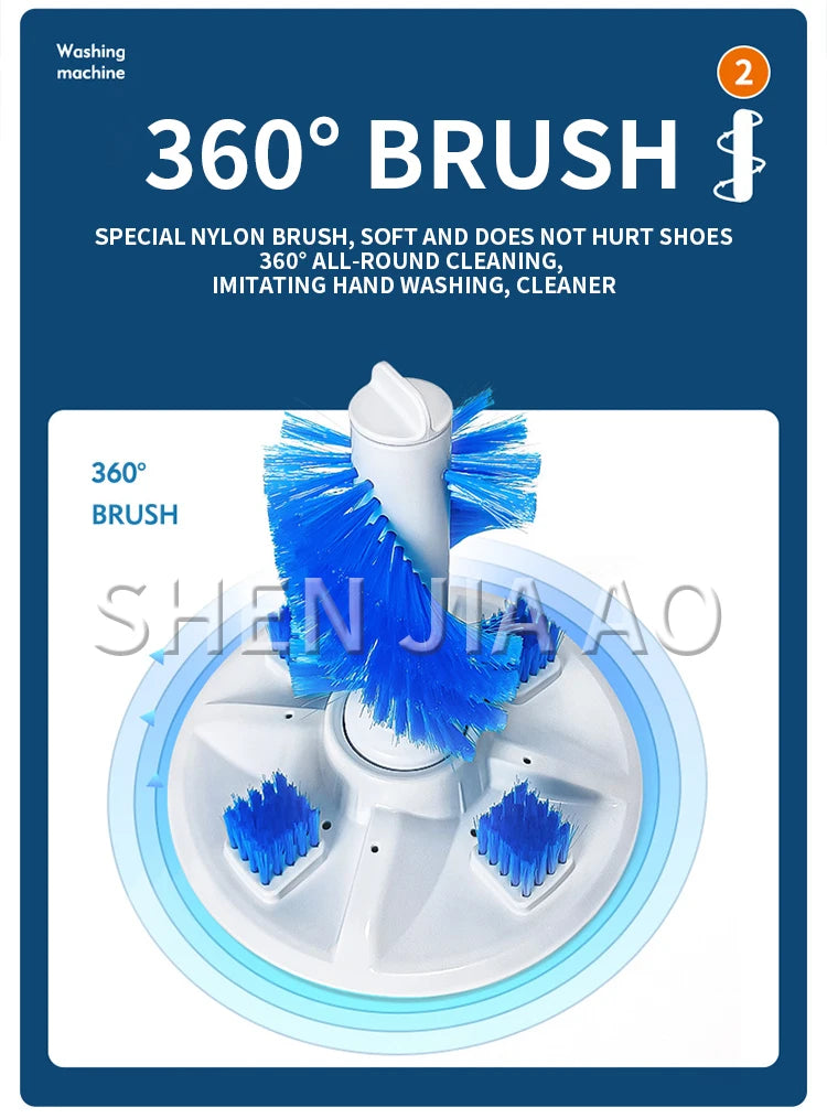 Tidesmit automatic mini shoe washing machine for sneakers and slippers performing a thorough cleaning cycle.