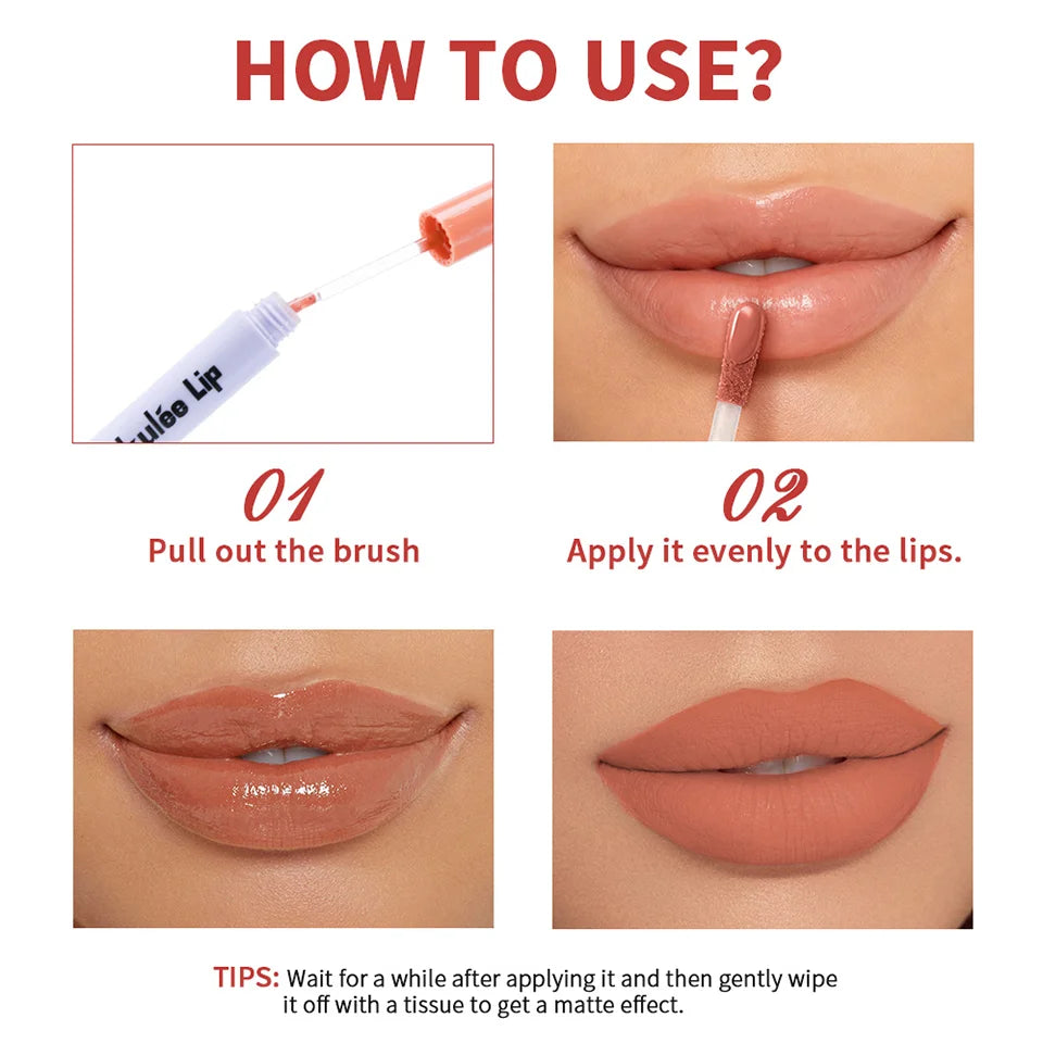 Lakerain Kulfée moisturizing lip oil tutorial showing non-sticky, smooth-glide nude lip gloss application and matte finish.