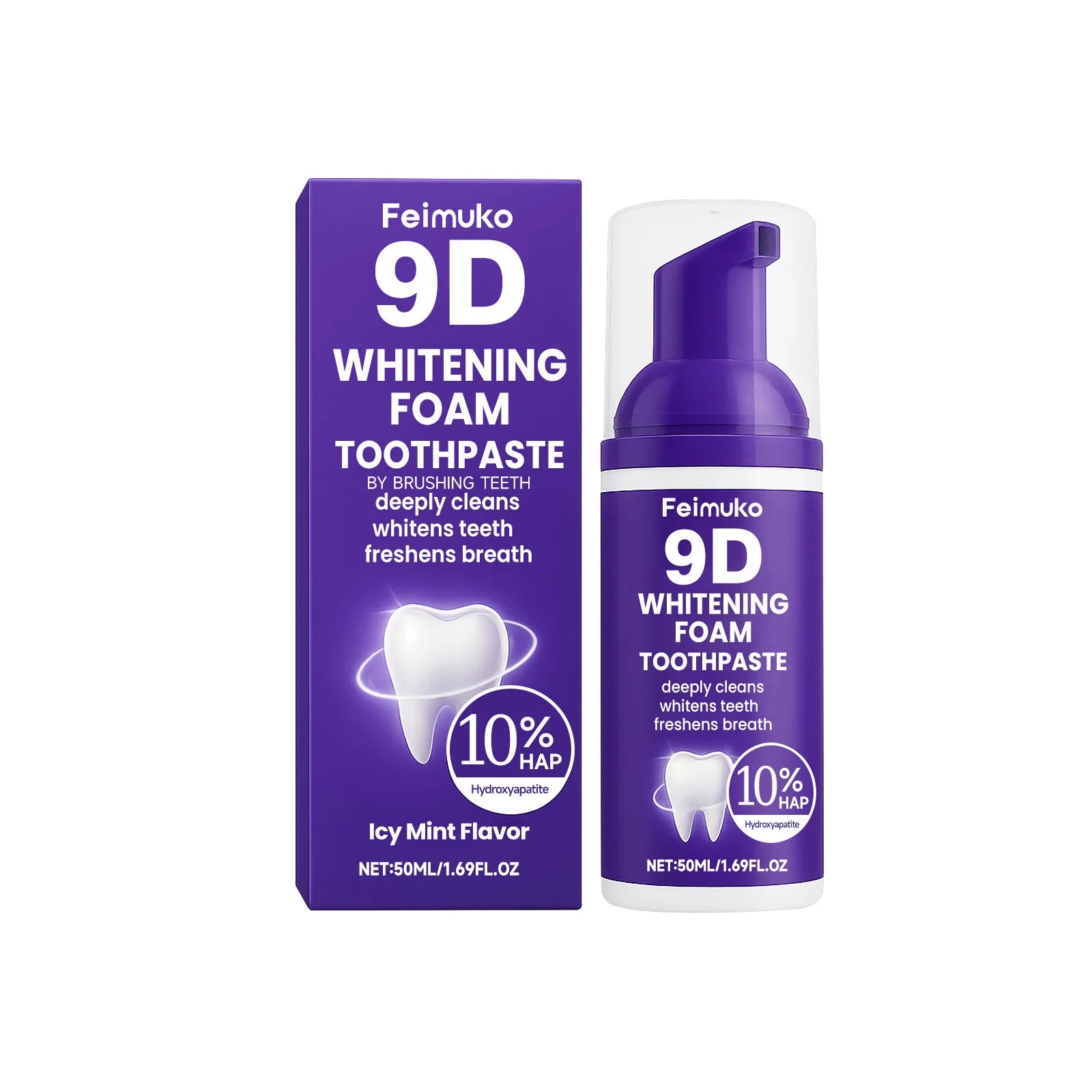 Tidesmit 9D Purple Whitening Foam Toothpaste with 10% Hydroxyapatite for stain removal and fresh breath