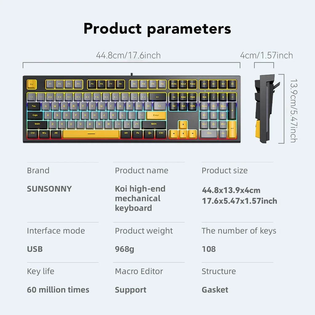 108-Key Wired Mechanical Gaming Keyboard | LED Backlit | Low Latency Anti-Ghosting | Dedicated Gaming Chip | for PC/Mac Gamer